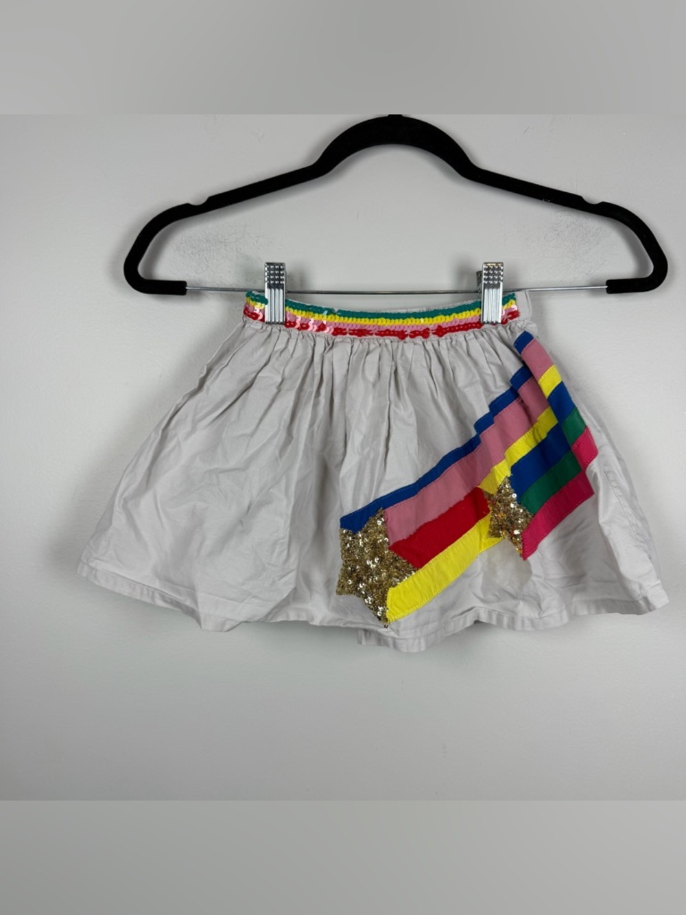 Mini Boden Rainbow Sequin Sparkle Star Mini Gray Skirt Cotton Size 3-4 Years